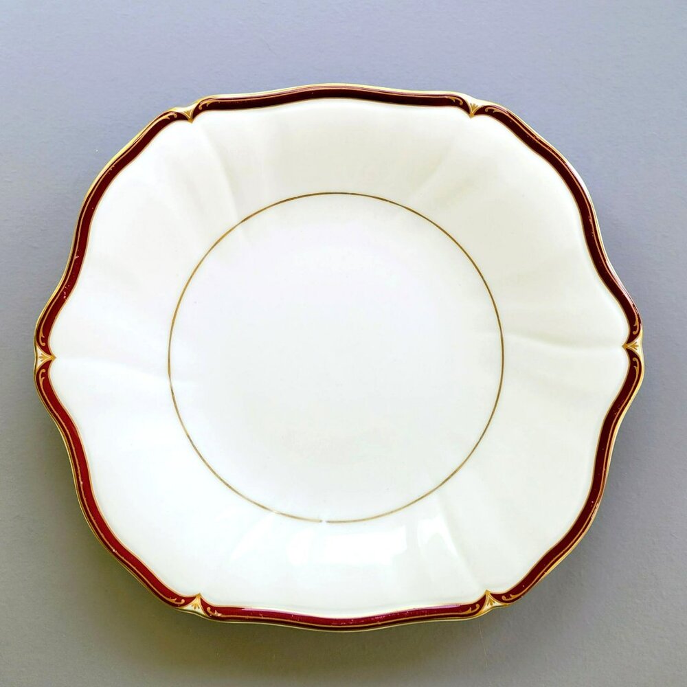 Wedgwood Empress Ruby Square Cake Plate, Burgundy Red Border Scalloped Edge